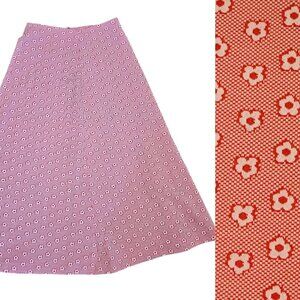 Vintage 70s Womens Maxi Skirt Long Large Red Retro Floral Print Polyester Knit